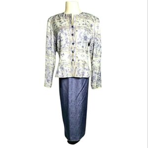 Adrianna Papell Silk Skirt Set Floral Border Mother of Bride Groom Events 10